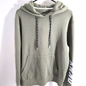 DKNY Womens Green Logo Hoodie S Top Duffle Pocket, Zip Side Drawstring NWOT